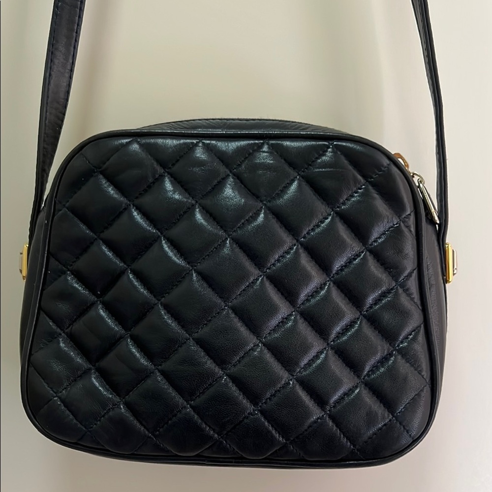 Judith Leiber Navy Blue Quilted Crossbody Bag with Diamond Pattern Kid Leather - Picture 4 of 7